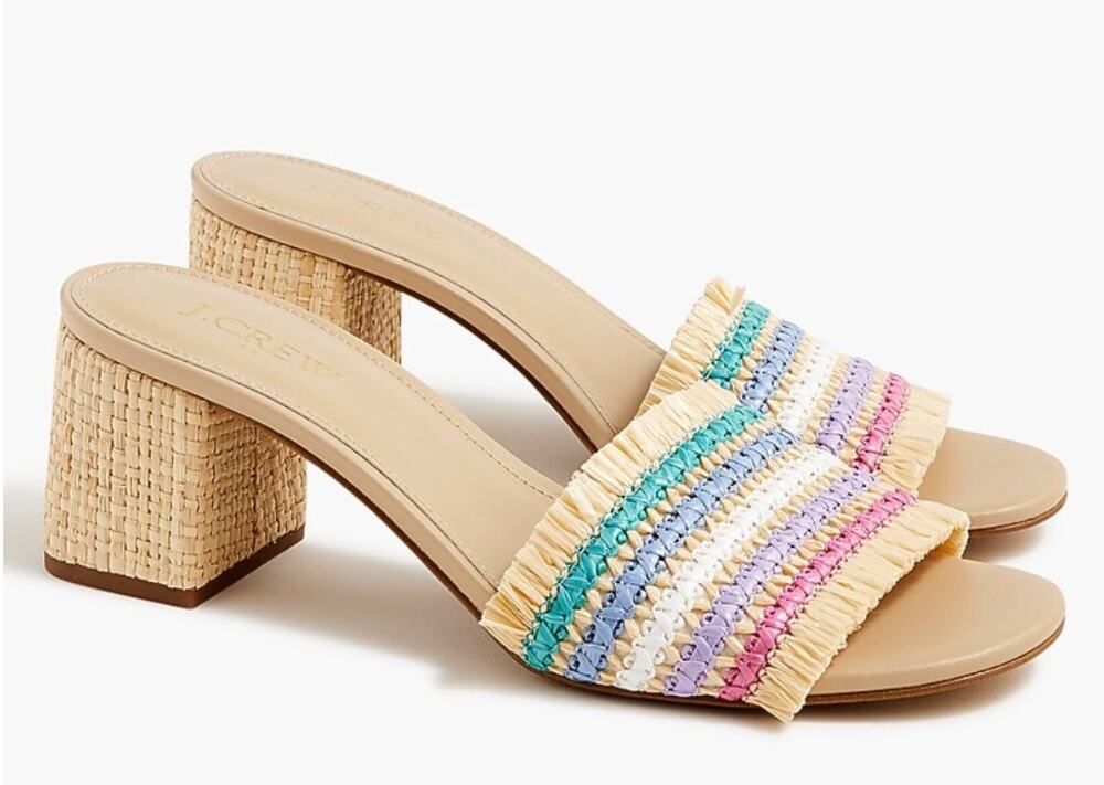 J.Crew Woven Mule Sandals In Rainbow Raffia Size 8.5